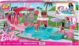 Set de joacă Barbie Dream Pool cu șase zone de joacă, inclusiv un tobogan și un jacuzzi, plus peste 20 de accesorii, cum ar fi un animal de companie, inele de înot și multe altele, JKG83