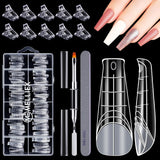 Set de 120 de forme pentru unghii, extensii de unghii, forme cu gel pentru unghii, set de forme pentru unghii cu perie cu două capete și pilă pentru unghii cu cleme, pentru unghii cu gel