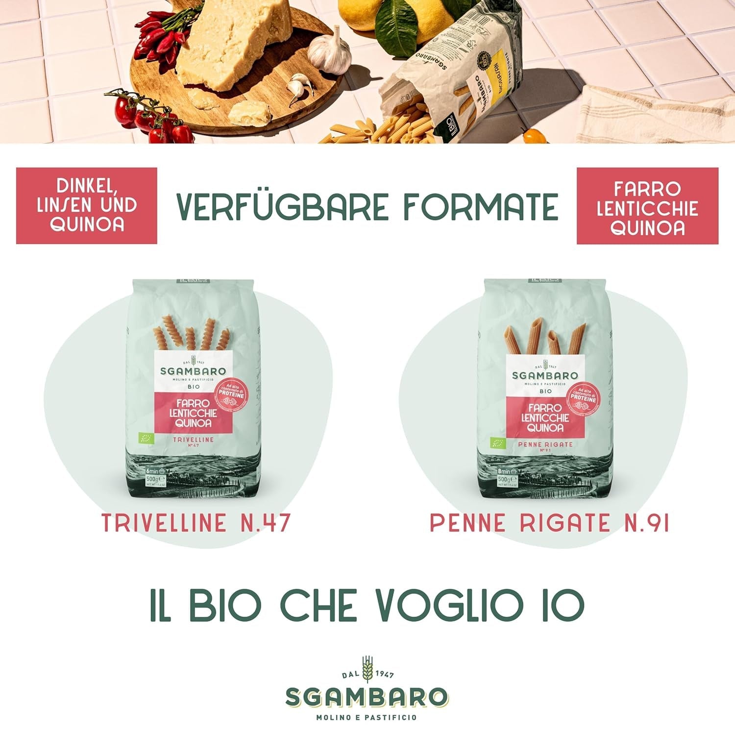 Paste Penne Rigate Organice N.91 - 500g cu făină de spelta, făină de linte și făină de quinoa – Bogate în proteine, sursă de fibre și proteine