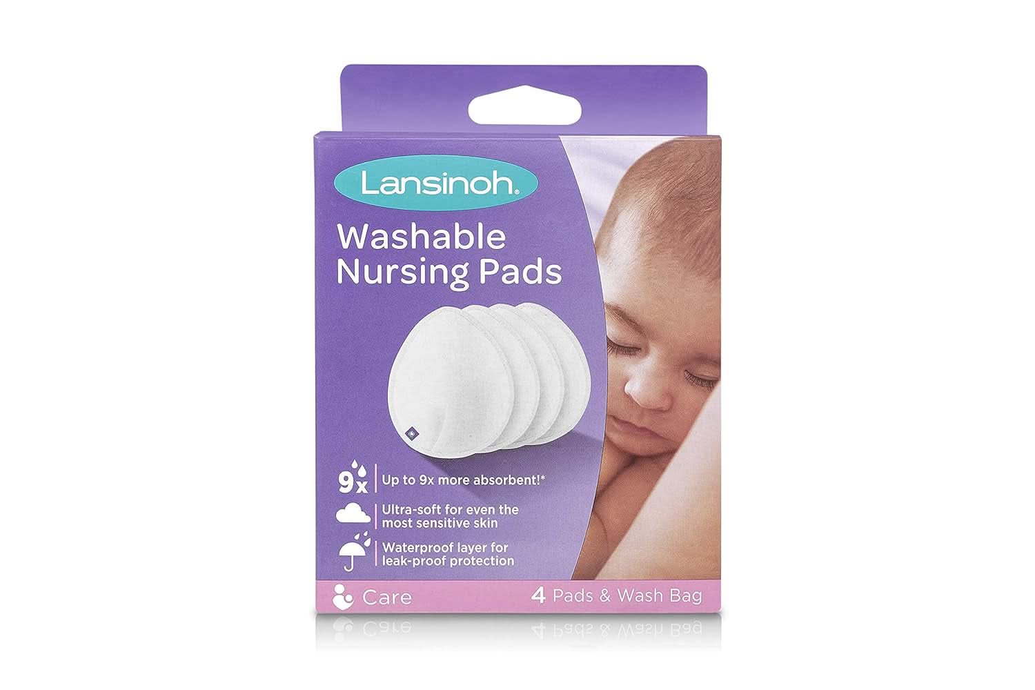 Tampoane de alăptat lavabile Lansinoh - Pachet de 4, inclusiv plasă de rufe - Ultra absorbante, super moi și reutilizabile Accesorii Hrana si Alaptare Bebe Naty Shop Alb 4 bucăți