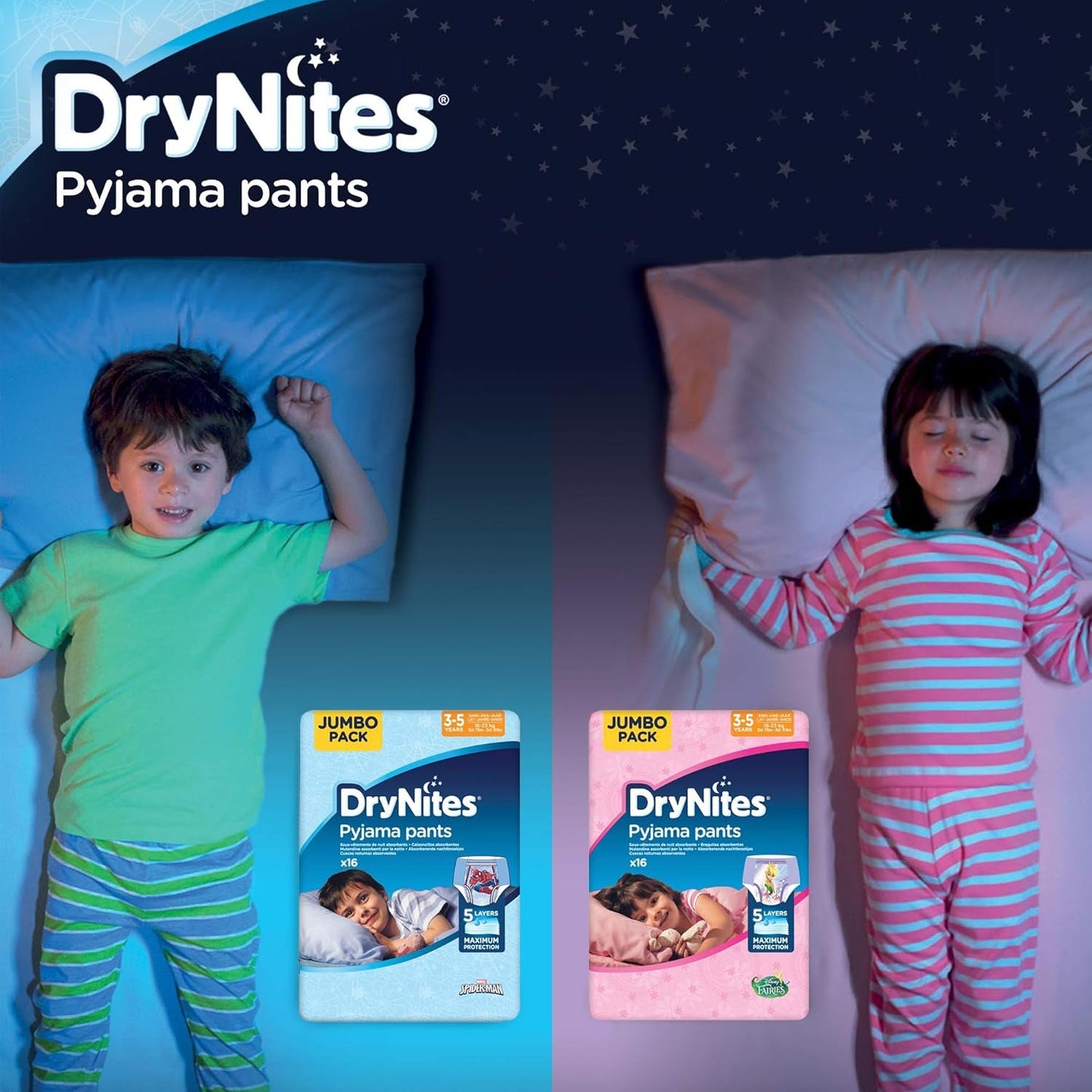Chiloți de pijama DryNites pentru fete 3-5 ani, 1 pachet (1 x 16 bucăți)