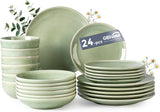 GBHOME Set de veselă ceramică pentru 6 persoane, set de 24 de piese farfurii și boluri pictate manual, vase din gresie rezistente la zgârieturi, potrivit pentru mașina de spălat vase și cuptorul cu microunde