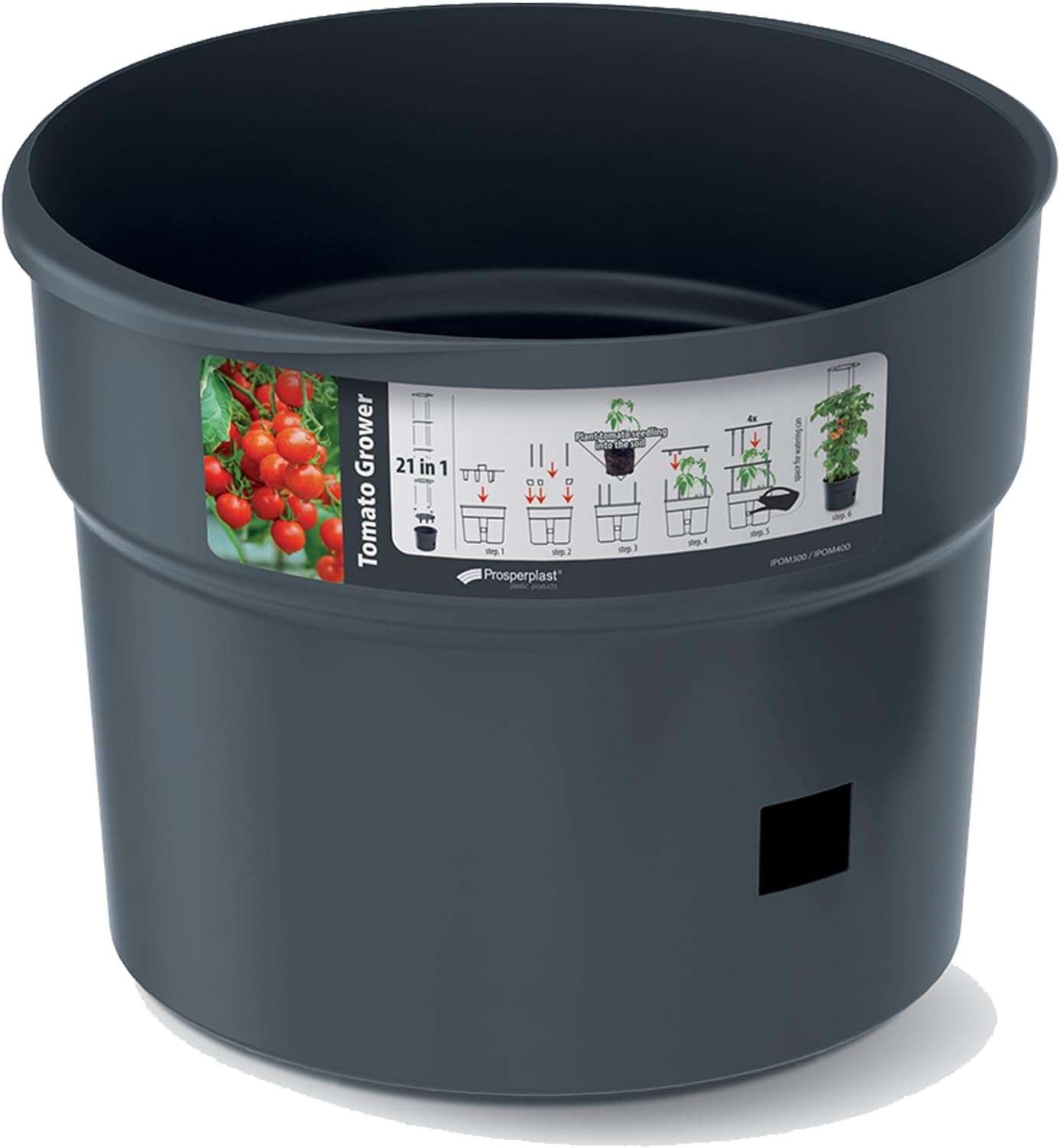 Ghiveci pentru răsaduri de roșii Prosperplast cu spalier – Jardinieră din plastic robust | Antracit | Rezistent la intemperii și UV | 29,5 x 115,2 cm | Ideal pentru grădină și terasă