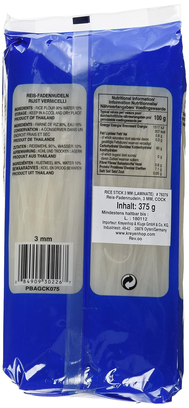 Tăiței de orez Cock, 3 mm, calitate 1 (1 pachet x 375 g)