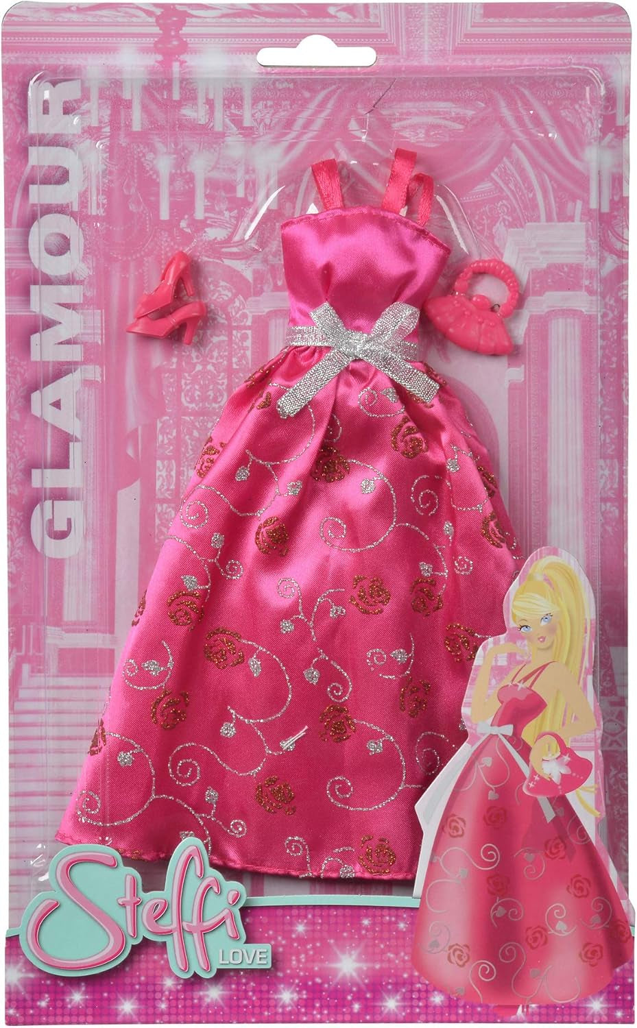 Simba 105723369 - Steffi Love Glamour / Set de îmbrăcăminte pentru păpuși / 3 articole asortate / Doar un articol este inclus / Rochie de bal pentru toate păpușile de 29 cm / Păpușa nu este inclusă