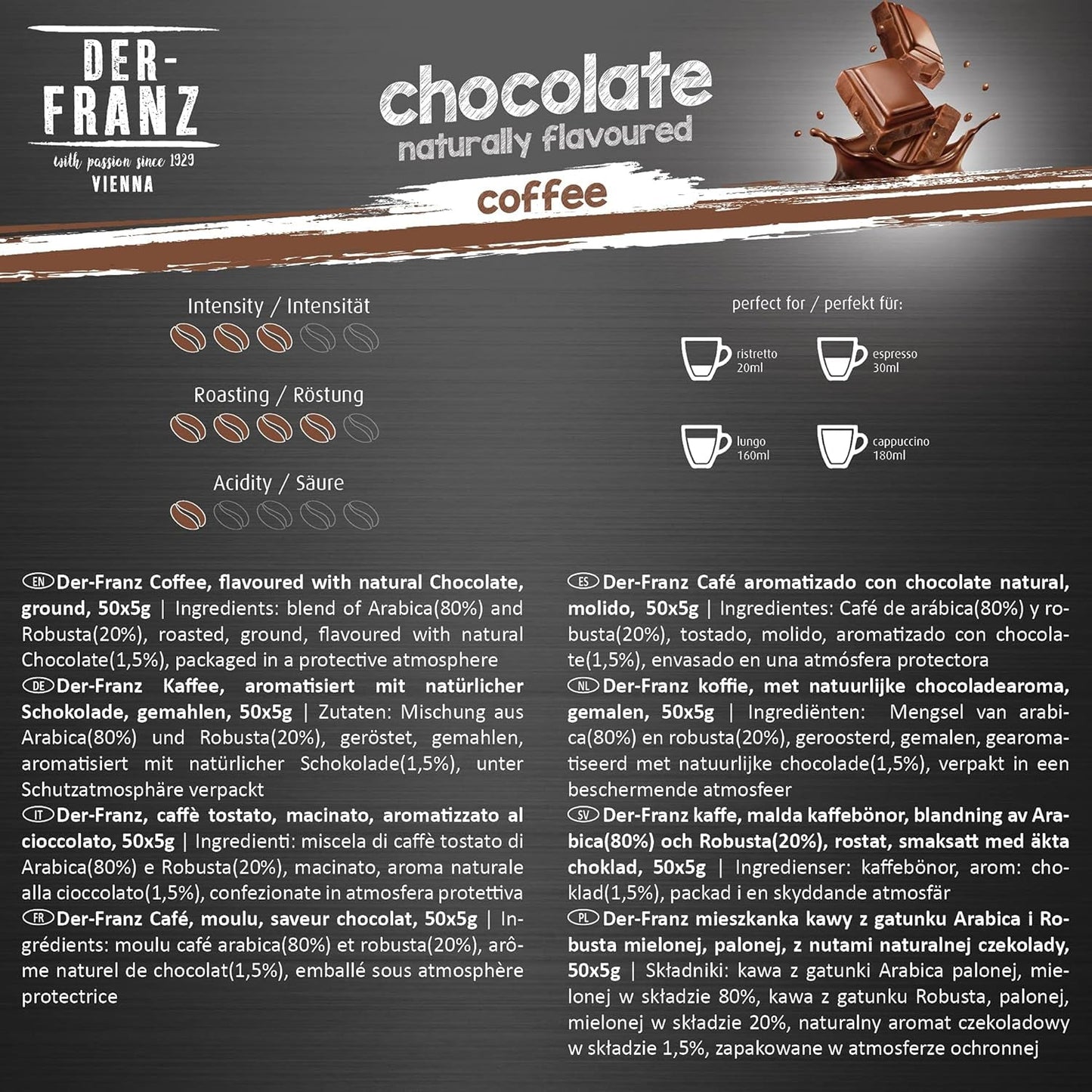 Der-Franz Kaffee Pack, ganze Bohne, aromatisiert, 5 x 500 g (1 x Haselnuss, 1 x Vanille, 1 x Schokolade, 1 x Zimt, 1 x Karamell)