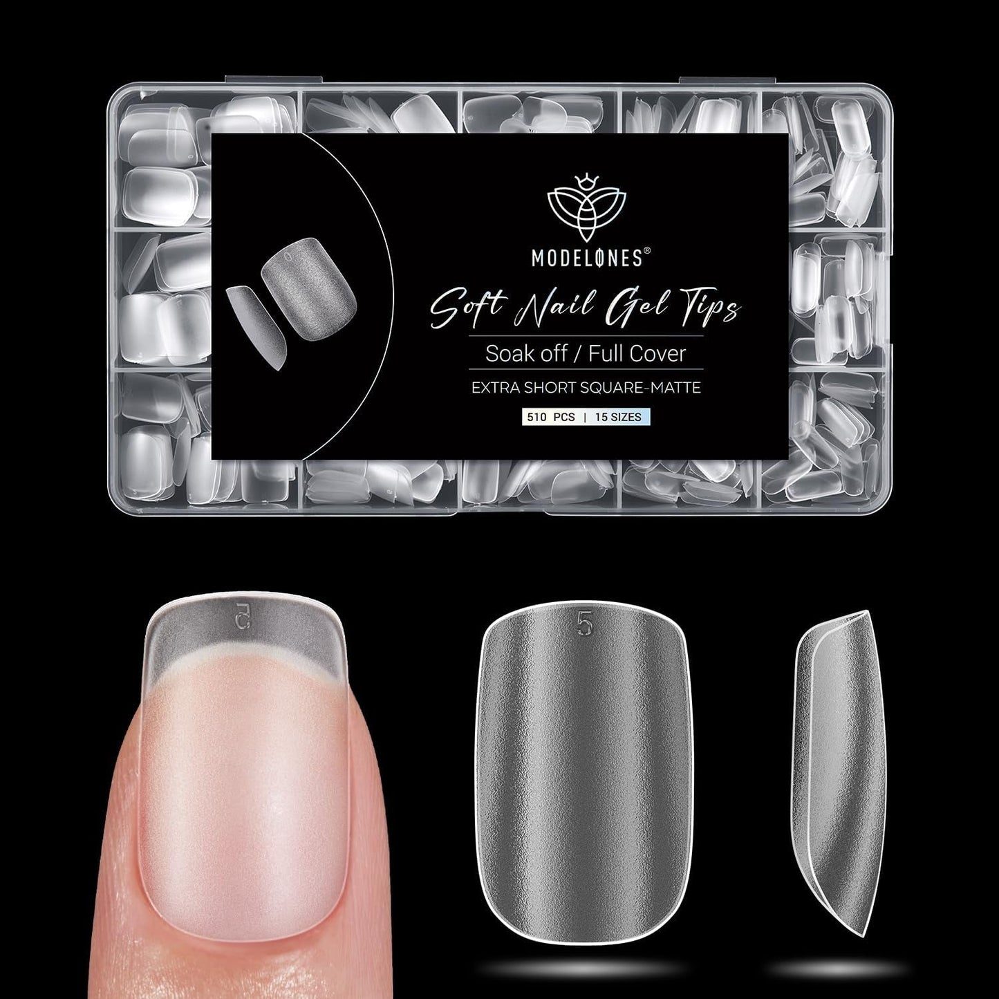 Modelones Tips Unghii 510 Piese - Set Tips Unghii Acoperire Completă, Set Tips Gel, Tips Unghii Rășină PMMA Pre-Lustruire, Unghii Artificiale pentru Lipire pe Nail Art DIY, Squoval Scurt