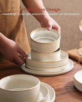 Set de veselă Star cu 18 piese, set de veselă pentru 6 persoane, set de veselă din gresie, rezistent la zgârieturi, potrivit pentru cuptorul cu microunde și mașina de spălat vase, alb cappuccino