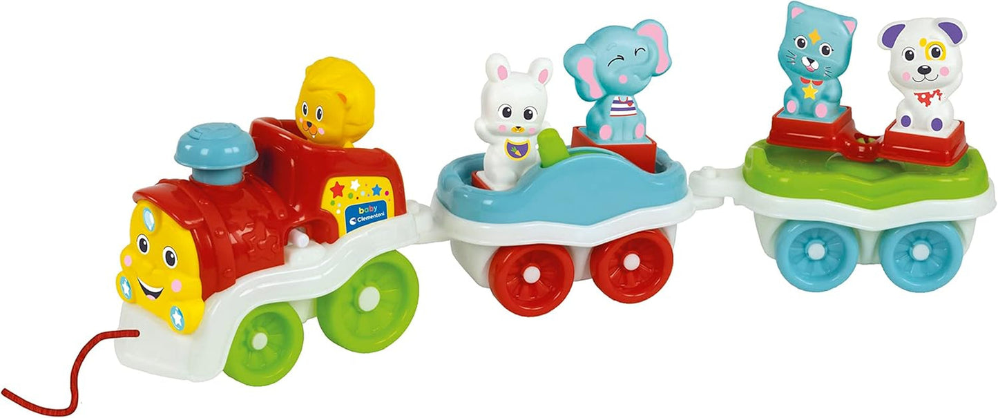 Clementoni Animali-3 Trenuleț electric, vorbitor, interactiv și extensibil, joc pentru copii de 1 an (versiunea italiană), fabricat în Italia, multicolor, 17740 Jucarii Bebe Naty Shop