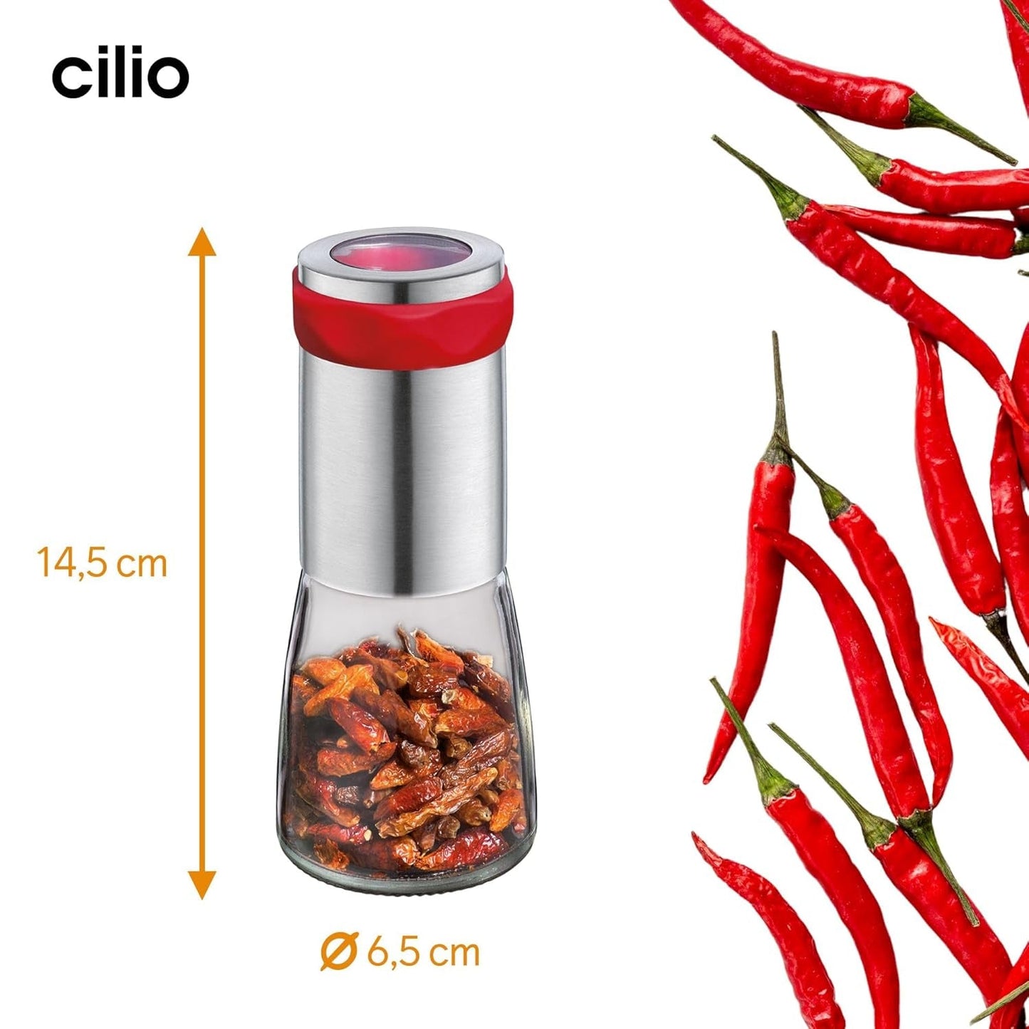 Râșnița de ardei iute Cilio PICCANTE, Ø 6,5 cm, H: 14,5 cm, cu capac de închidere Rasnite si Feliatoare Naty Shop