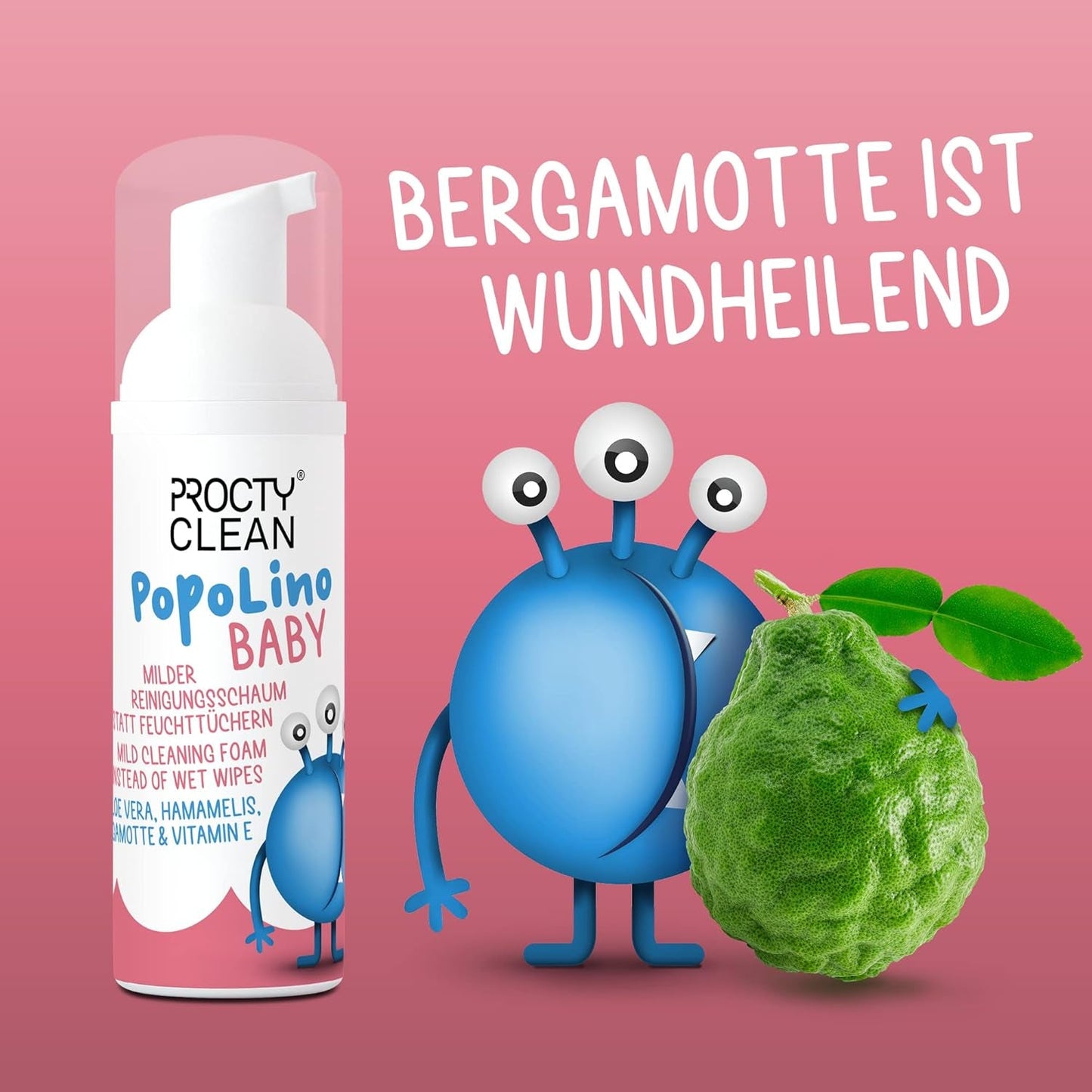 Spumă delicată PopoLino Baby pentru fund, în loc de șervețele umede pentru bebeluși. Spumă de curățare cosmetică vegană și naturală! Spumă pentru fund cu aloe vera, hamamelis, bergamotă și vitamina E. Face fundurile și mediul înconjurător fericite.