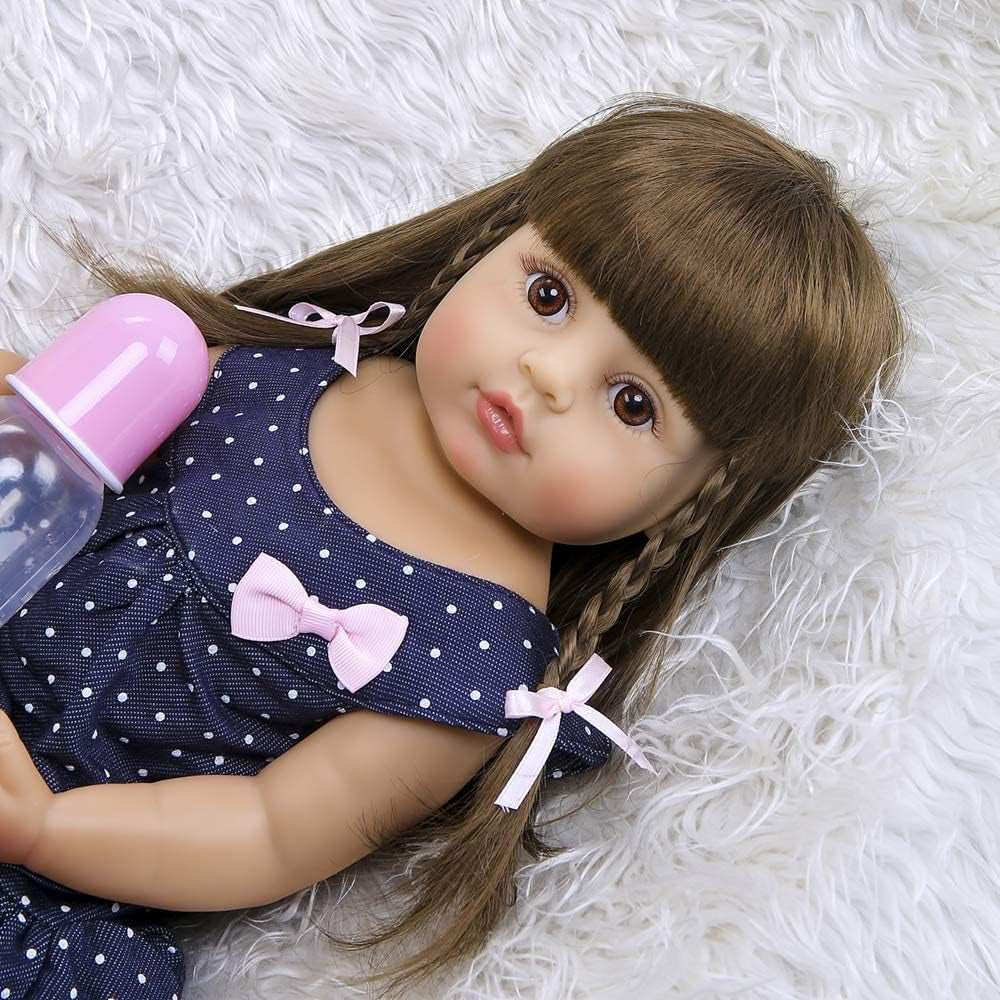 ZIYIUI 22 inch (55 cm) Păpușă Reborn Baby Fetiță Corp Complet Silicon Vinil Realistică Păpuși Reborn Reale Nou-născute Fetiță cu Păr Lung Cadouri pentru Copii Jucărie Realistică Manuală