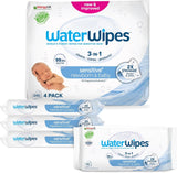 Șervețele umede WaterWipes Sensitive+ pentru nou-născuți și bebeluși, 540 bucăți (9 pachete), curățare, îngrijire, protecție 3 în 1, 99,9% apă, fără parfum