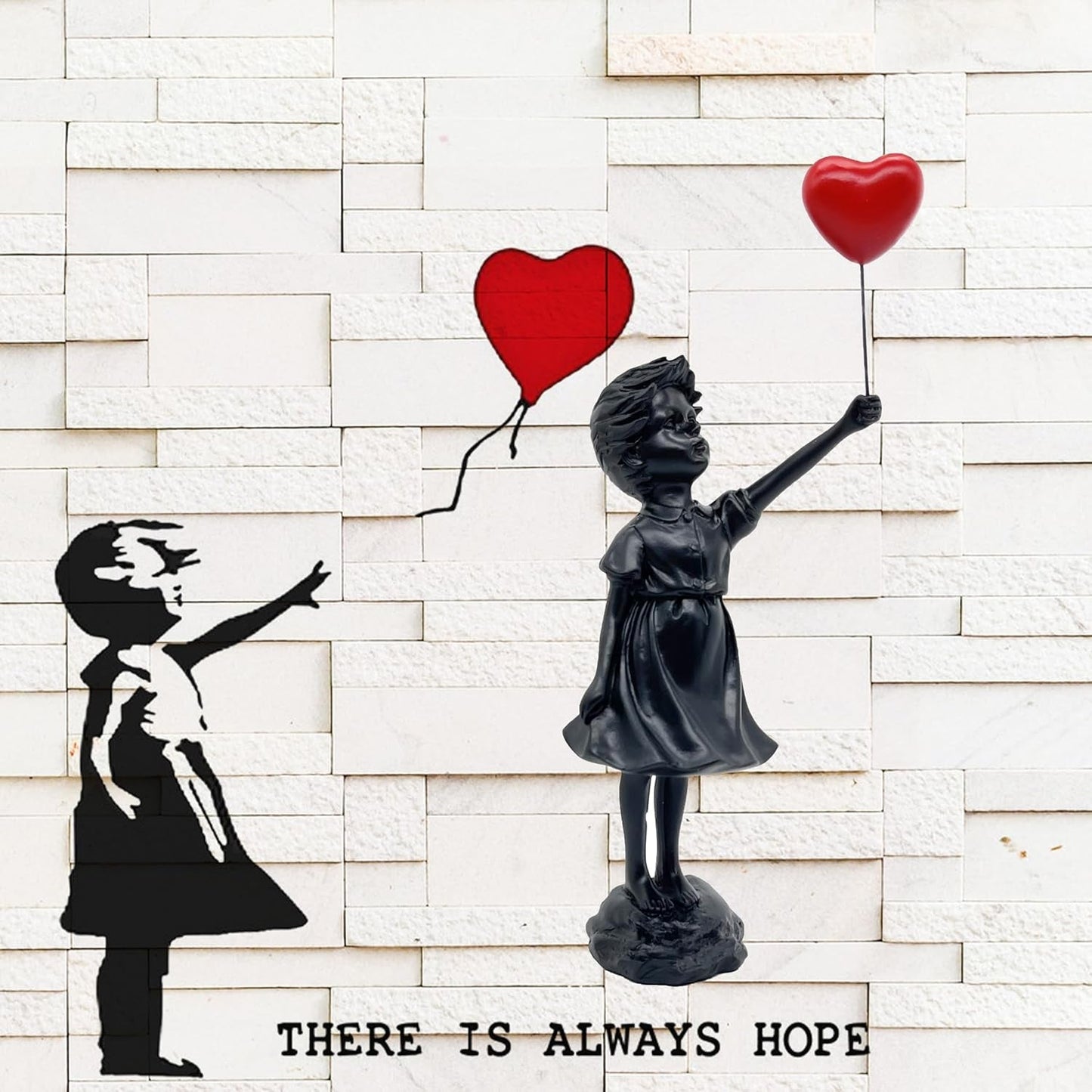 Fată drăguță cu balon, sculptură din rășină, statuie pentru decorațiuni interioare, statuie Banksy, fată cu inimă roșie, figura balon, sculptură de artă modernă pentru masă, raft, decor Statuete si sculpturi Naty Shop