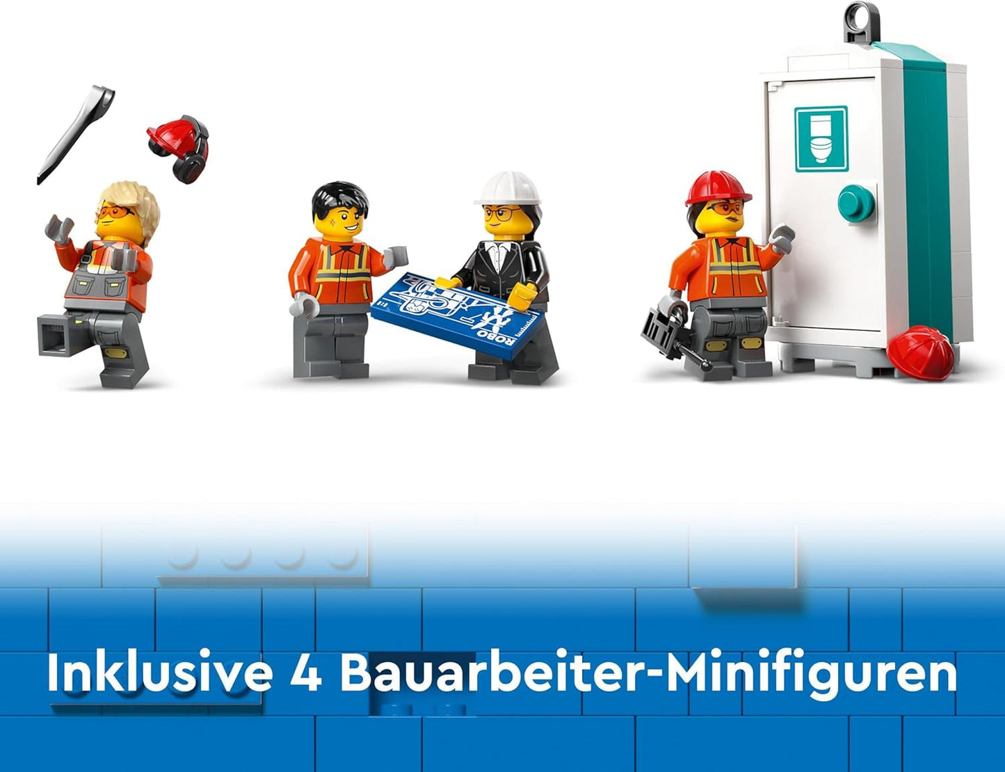 Macara mobilă de construcții LEGO City, jucărie de construcții pentru băieți și fete, cadou pentru copii creativi, braț lung extensibil, 4 minifigurine de muncitori în construcții pentru jocuri de rol 60409 Seturi de constructie Besuche den LEGO-Store