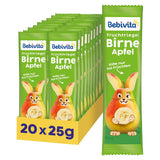 Batoane cu fructe pară-măr (20 x 25g), îndulcite doar cu fructe, gustare perfectă între mese, preparate din ingrediente strict controlate și selectate.