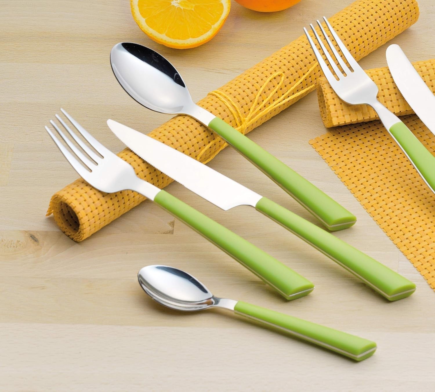 Tacâmuri JANE, oțel inoxidabil lustruit 18/0, mânere din plastic verde, 24 bucati Bucatarie Naty Shop