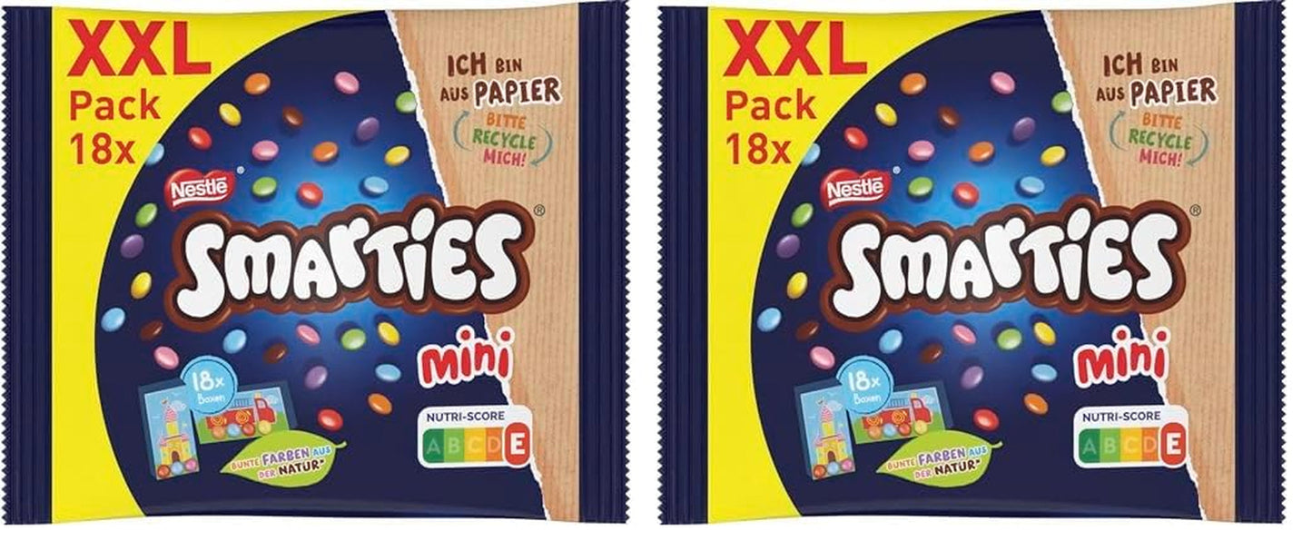 Pungi Nestlé SMARTIES Mini XXL, linte colorată cu ciocolată, ideale pentru a fi împărțite și gustate cu familia și prietenii, culori naturale, ambalaj reciclabil, pachet de 2 (1 x 259g)