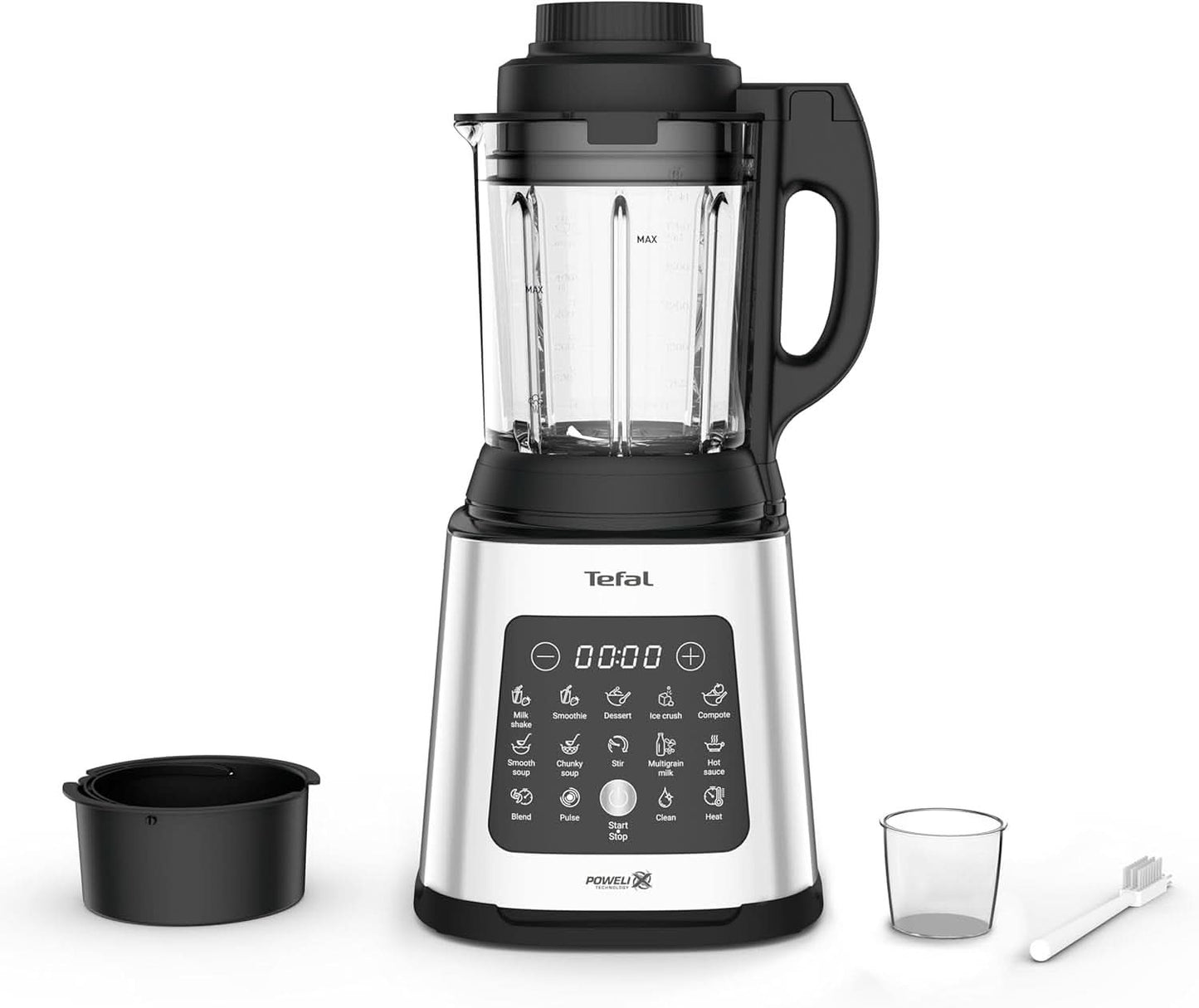 Tefal Perfectmix Cook Hochgeschwindigkeits-Standmixer, Mit Kochfunktion, 10 Auto-Programme, Heiße Und Kalte Rezepte, Abnehmbare Klingen, Inkl. Dampfkorb, Silber/Schwarz, BL83SD30 Bucatarie Naty Shop