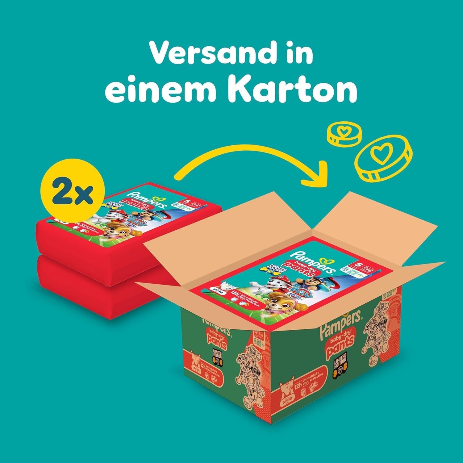 Scutece Pampers Baby-Dry Pants Ediția Patrula Cățelușilor, mărimea 5, 160 de scutece, 11 kg - 17 kg, ajustare la 360° cu sistem de oprire și protecție