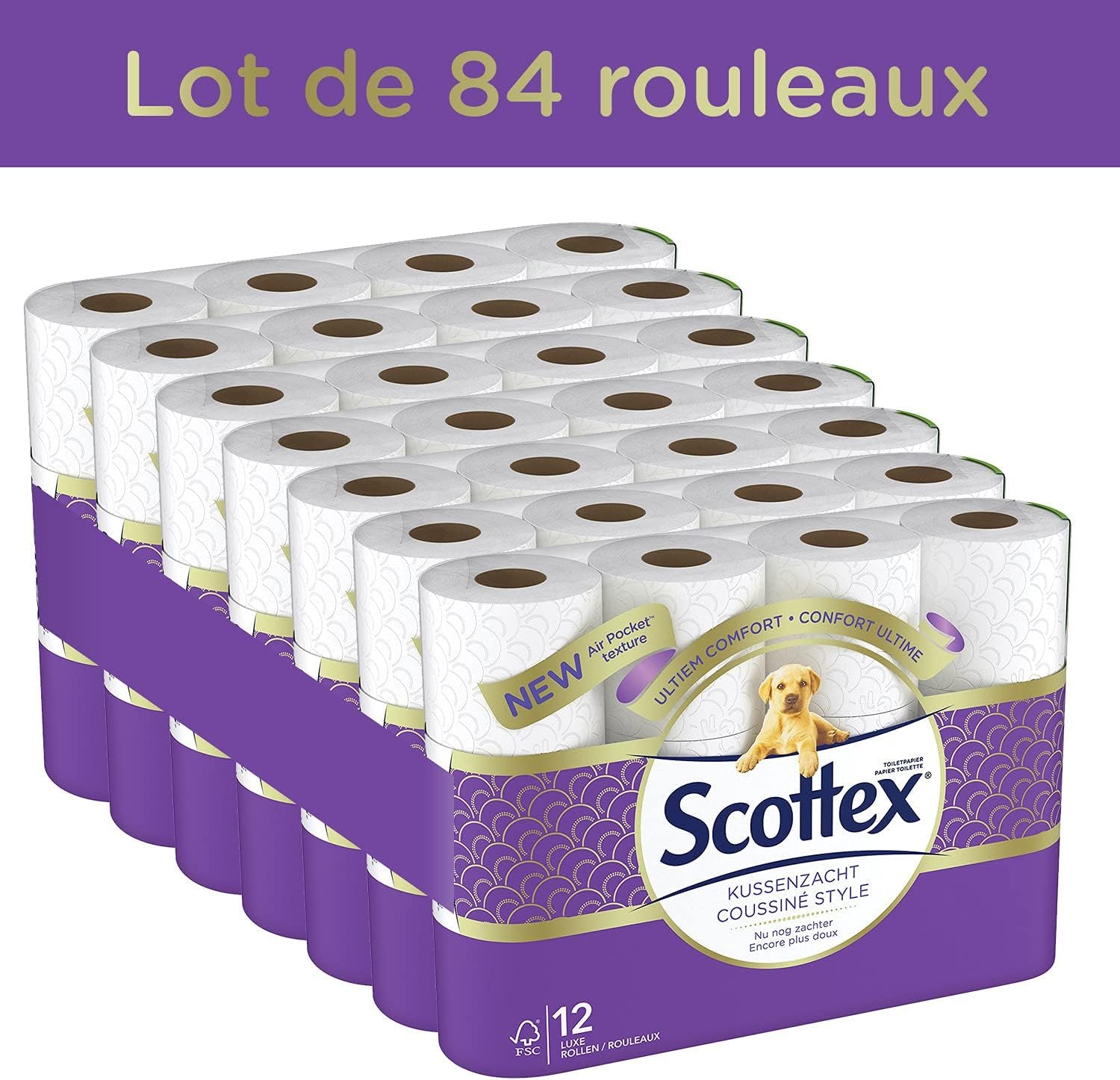 Hârtie igienică capitonată (12 pachete a câte 7 role) - moale și confortabilă - ecologică - durabilă
