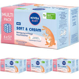 Șervețele umede NIVEA BABY Soft & Cream pentru bebeluși (4 x 57 bucăți)