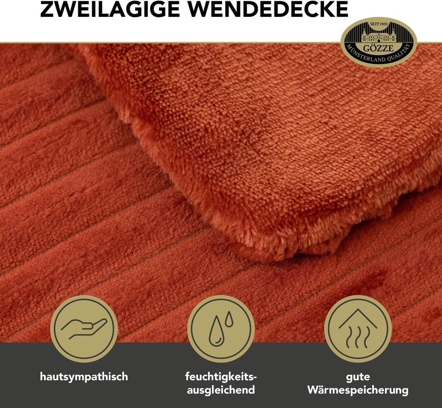 Gözze - Pătură confortabilă și moale în aspect corduroy, 1620G/bucata, 150 X 200 Cm - scorțișoară Paturi si Cuverturi Besuche den GÃ¶zze-Store