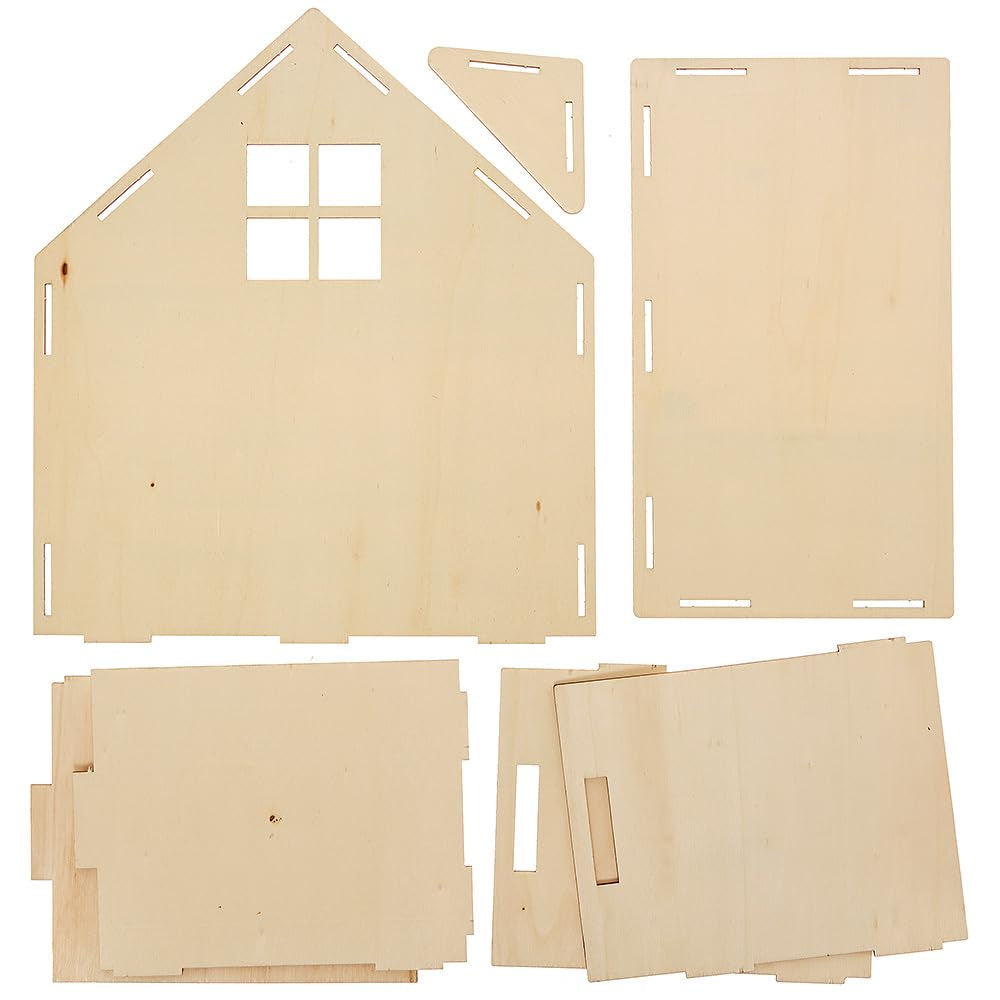 Baker Ross FN199 kit casă de păpuși din lemn - 1-pack, kit casă de păpuși pentru copii, kit de artizanat Casute de papusi Naty Shop