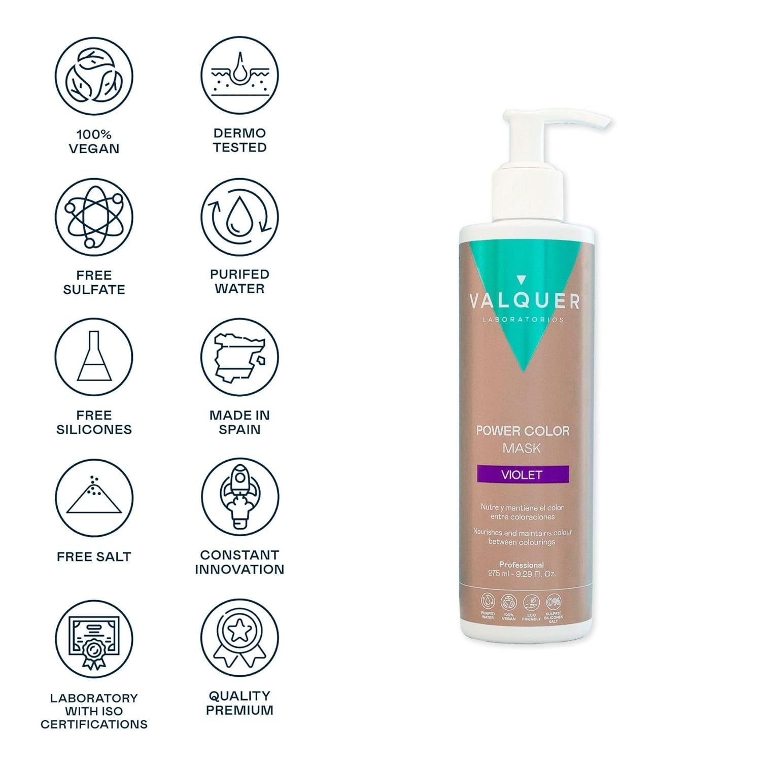 Valquer Power Color Mask formulare vegană și fără silicon Dă culoarea părului 290 ml violet Masca de par Naty Shop