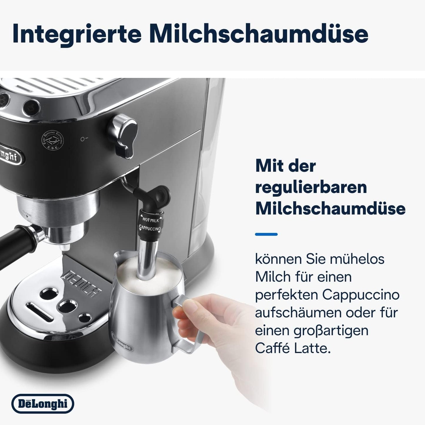 De'Longhi Dedica Style EC 685.B – Espressor cu portafiltru, espressor cu spumator de lapte profesional, doar 15 cm lățime, pentru cafea măcinată sau capsule ESE, rezervor de apă de 1 l, negru