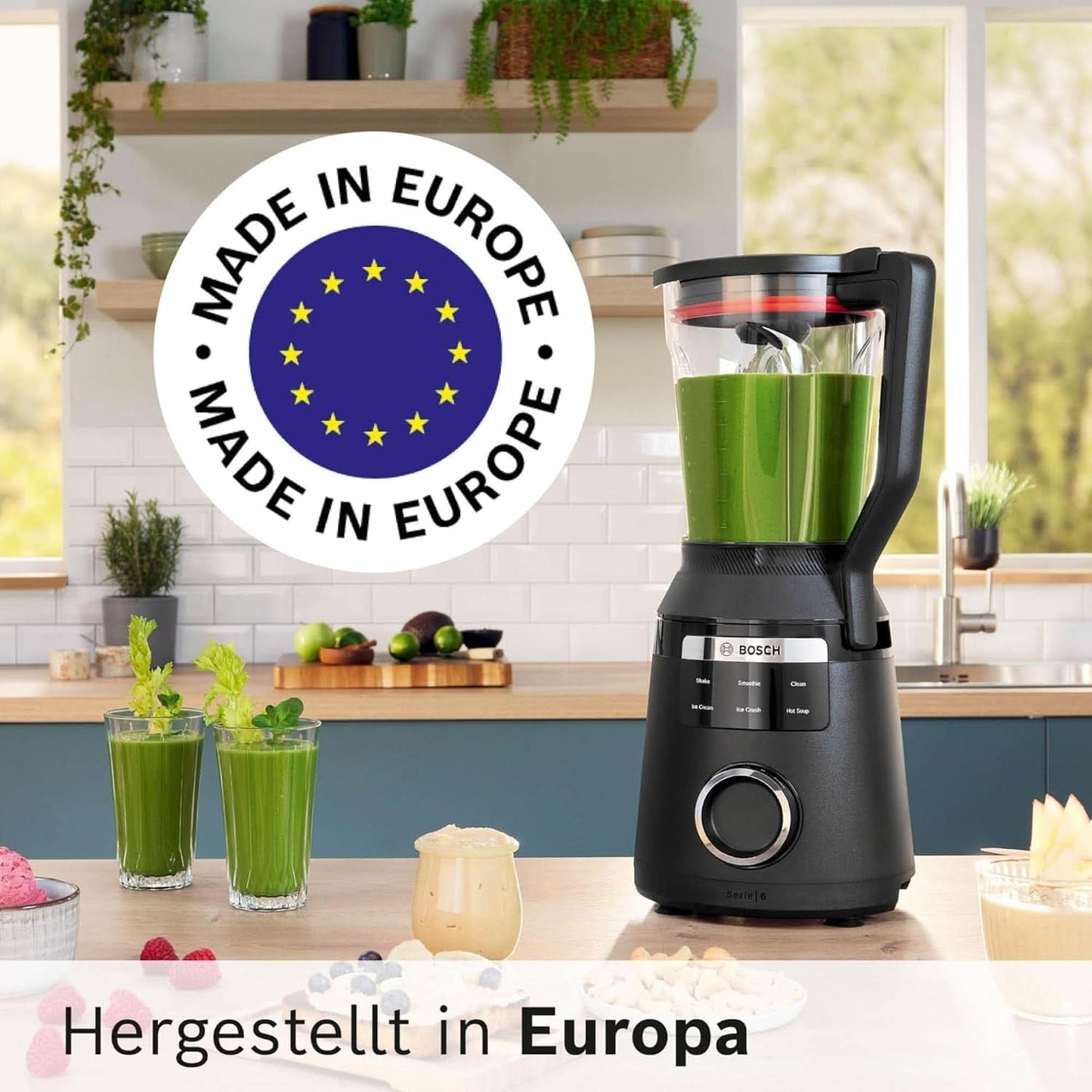 Highspeed-Standmixer Vitapower Serie 6 MMBD665B1, 45.000 U/Min, 6 Programme Inkl Heiße Suppe & Reinigung, 2 L Mixbehälter, Stopfer, Spülmaschinenfeste Teile, Made in Europe, 1800W, Schwarz Bucatarie Naty Shop