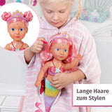 BABY Born Little Sister Mermaid 46 cm, Păpușă sirenă impermeabilă cu păr lung și aripioară mobilă cu sclipici, incl. tiară și pieptene, 833681 Zapf Creation Papusi Naty Shop