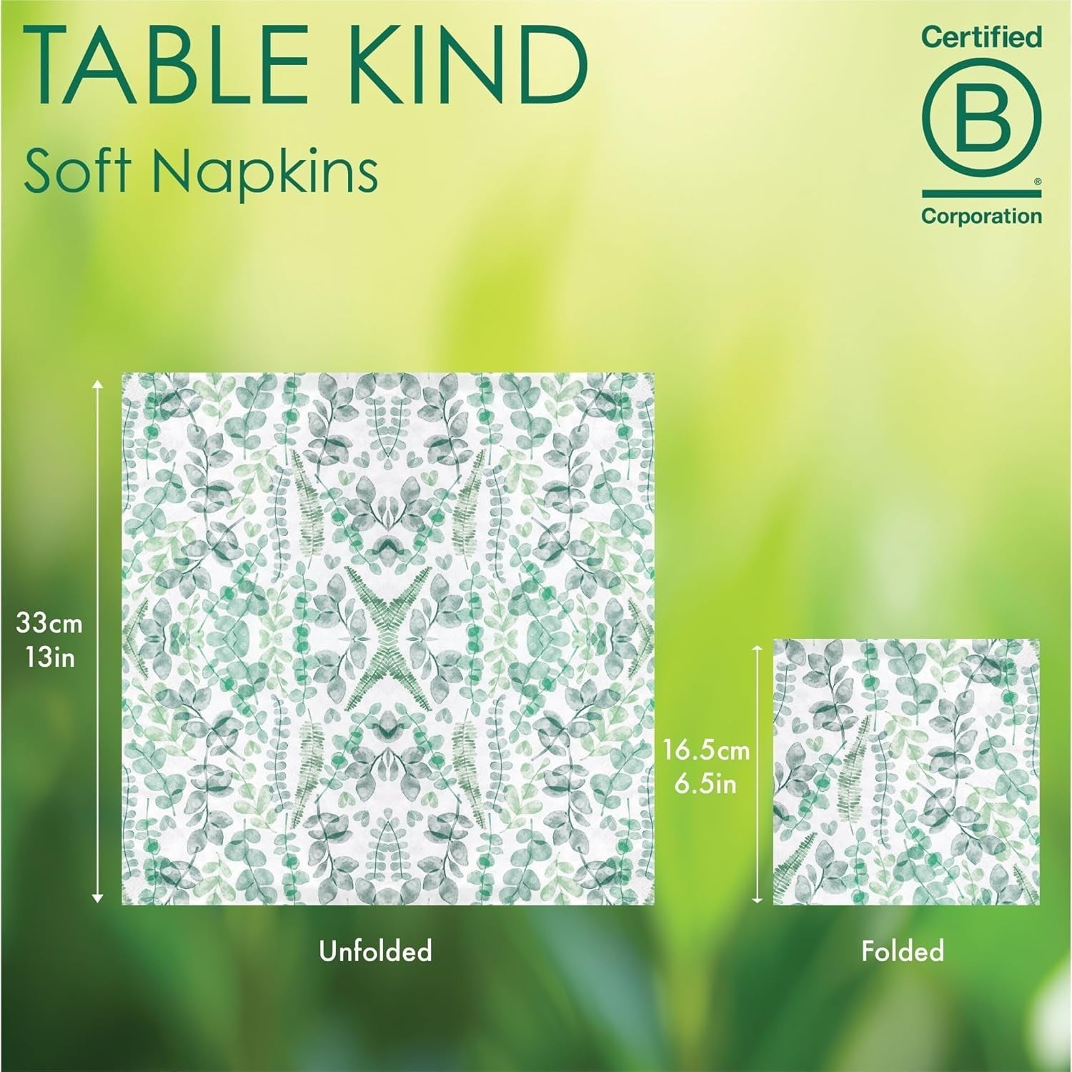 Șervețele de unică folosință Talking Tables Table Kind, șervețele din hârtie moale, frunze verzi, pentru nunți sau uz zilnic, ecologice, compostabile, reciclabile, produse în UE, 2