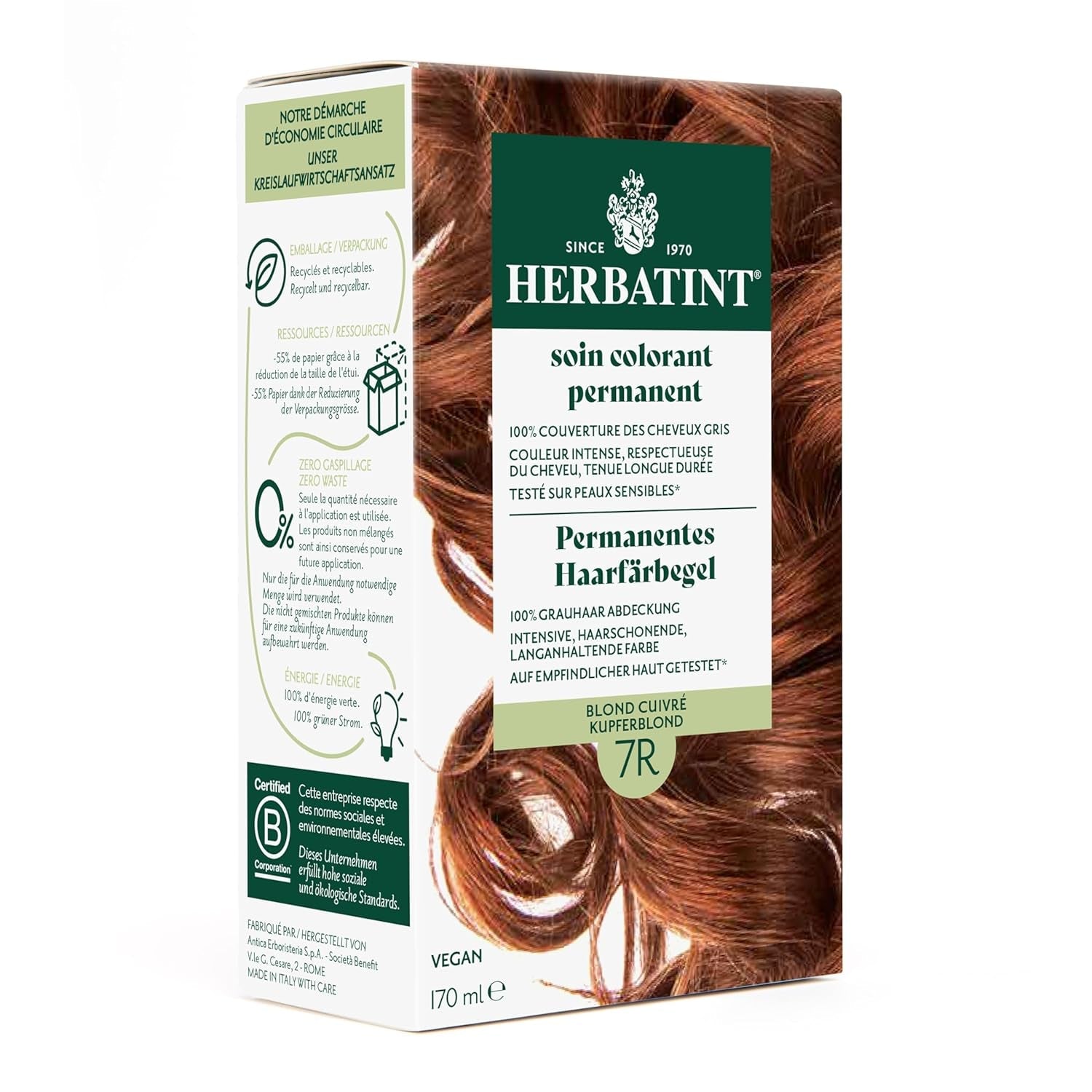 Gel pentru vopsirea permanentă a părului 6N blond închis - 170 ml I Fără amoniac, acoperire 100% a părului gri I Testat pe piele sensibilă, cu 8 extracte de plante