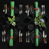 Set de veselă Bowery, 32 de piese, negru mat, gresie, farfurii, boluri și căni, serviciu pentru 8 persoane