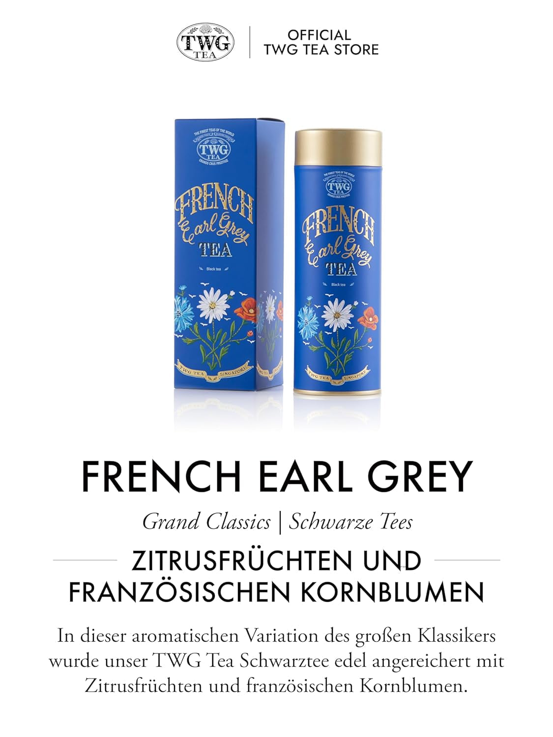 TWG Tea | French Earl Grey | Ceai negru | Bergamotă și flori de albăstrea | Cutie haute couture, 100 g | Set cadou