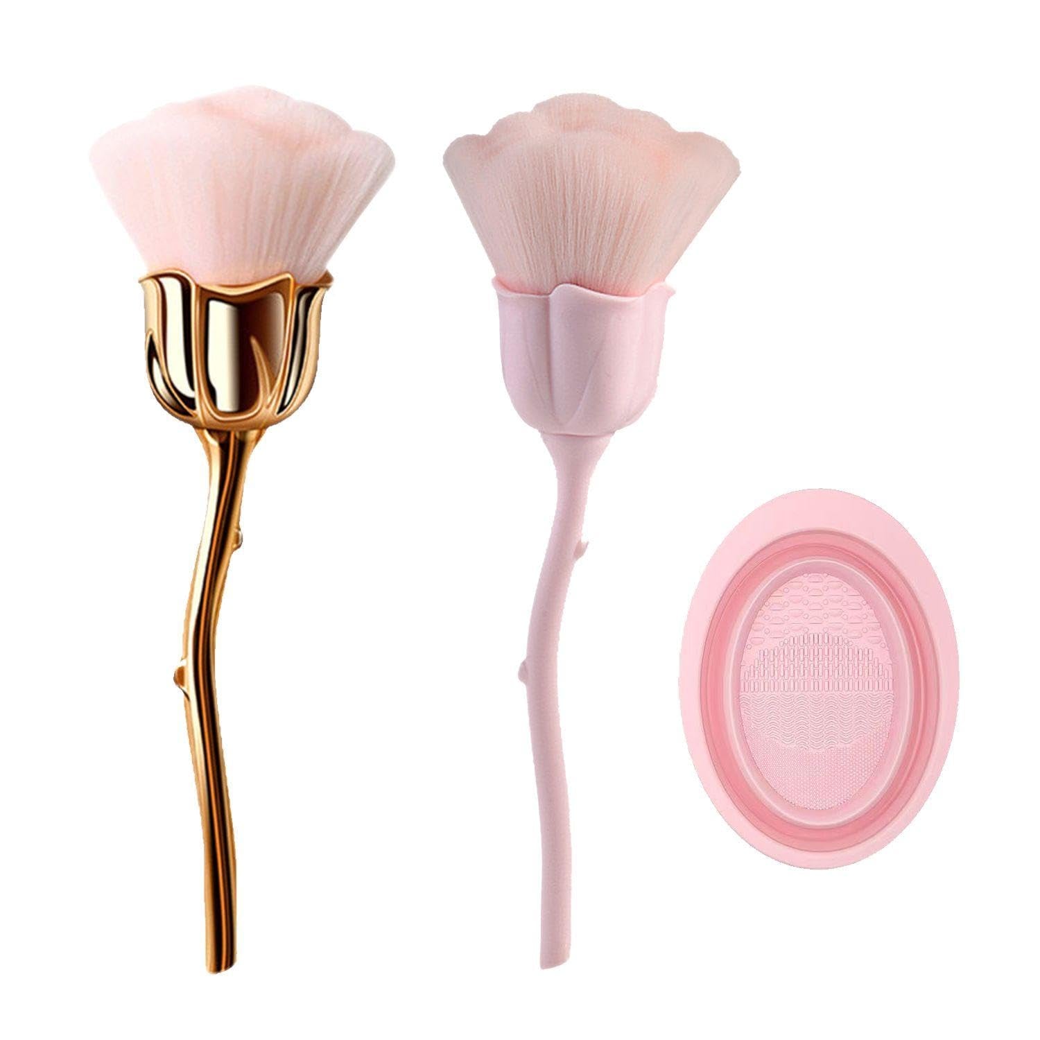 2 Blumen-Make-Up-Pinsel, 1 Waschschüssel, Nail-Art-Staubpinsel, Foundation-Make-Up-Pinsel, Nail-Art-Make-Up-Pinsel-Zubehör