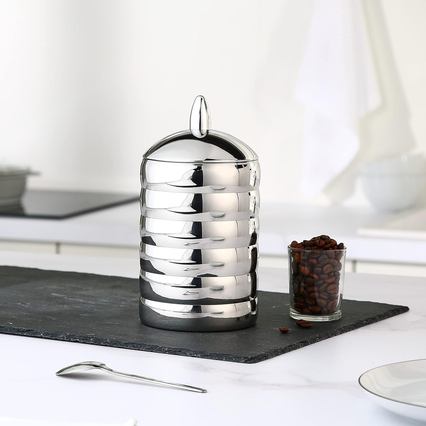 Alessi Kalistò 2 CB02 - Borcan de bucătărie din oțel inoxidabil 18/10 cu buton din aluminiu, 114 cl, argintiu Cutii depozitare alimente Naty Shop