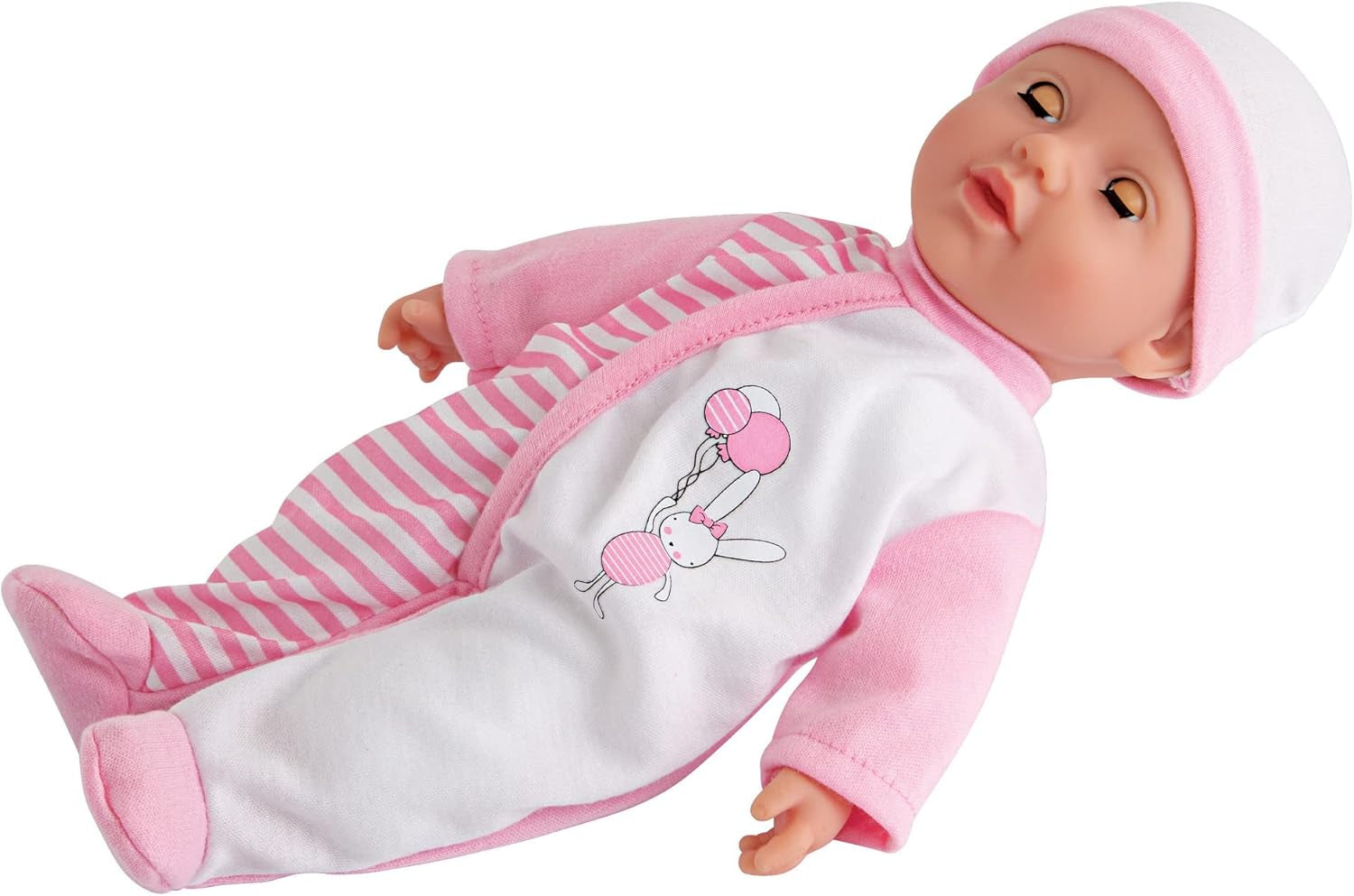 Simba 105140020 - My Love Baby Talk, păpușă cu corp moale, cu ochi adormiți, în rochiță drăguță, scoate 24 de sunete de bebeluș, 30 cm, păpușă de bebeluș de la 2 ani, alb-roz Papusi Naty Shop