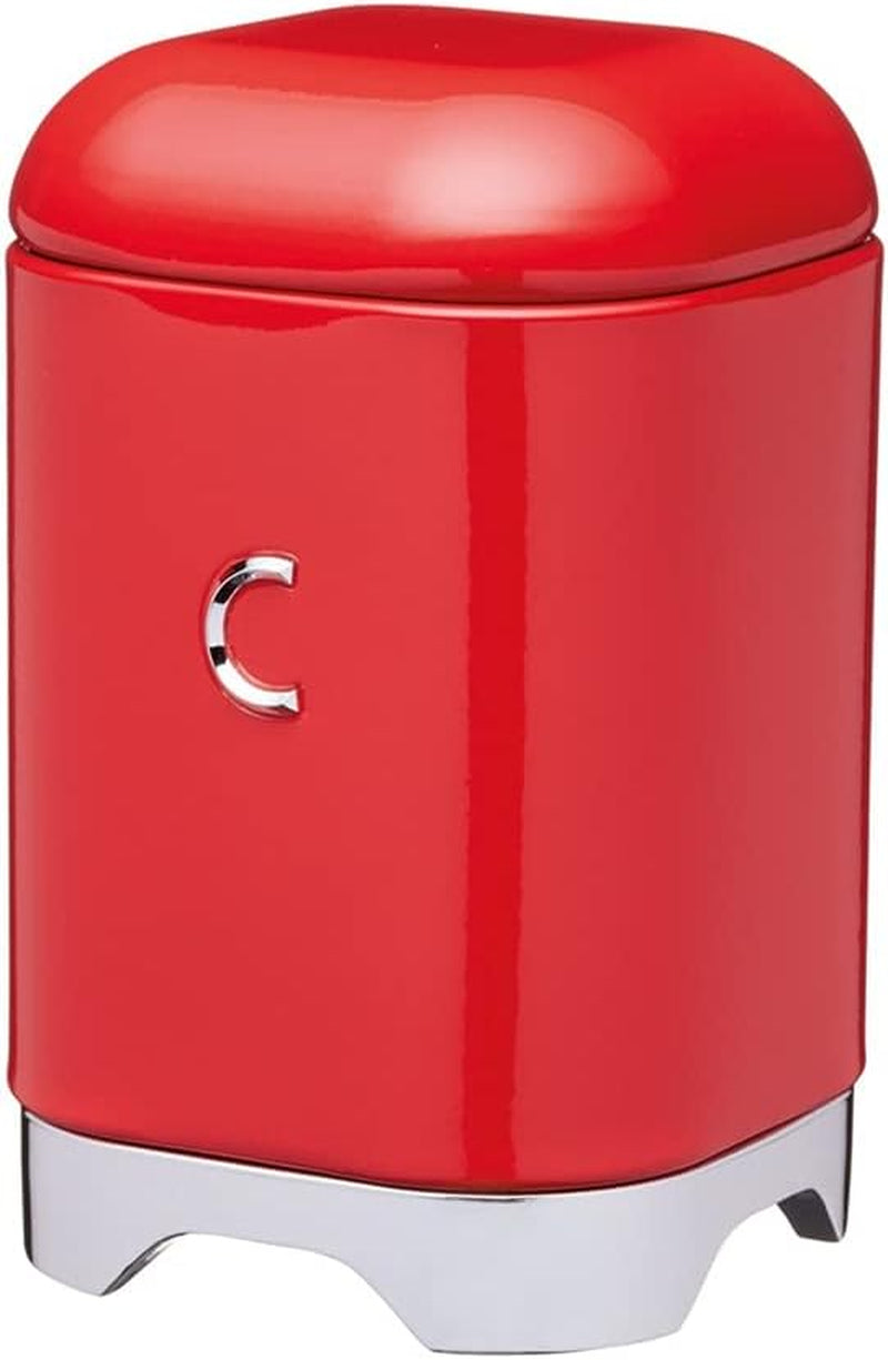 KitchenCraft Lovello caddy pentru ceai, caddy din oțel alb, suprafață texturată, stil 1950 cu capac, pentru ceai vrac și pliculețe de ceai, 11 cm x 11 cm x 19 cm, Ice White Cutii depozitare alimente Naty Shop Roșu Cafea