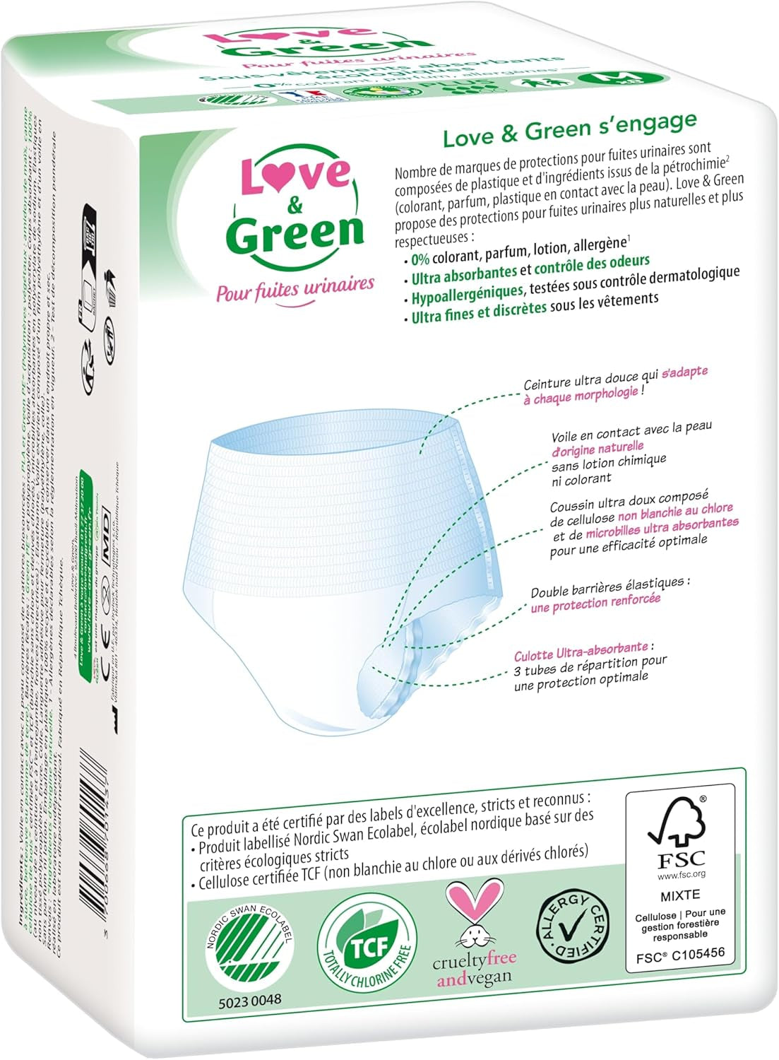 Lenjerie intimă absorbantă pentru adulți, hipoalergenică și ecologică, mărimea M, 8 bucăți