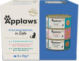 Applaws hrană umedă 100% naturală pentru pisici adulte, sortiment de pește în sos, pachet multiplu, 12 cutii x 70 g