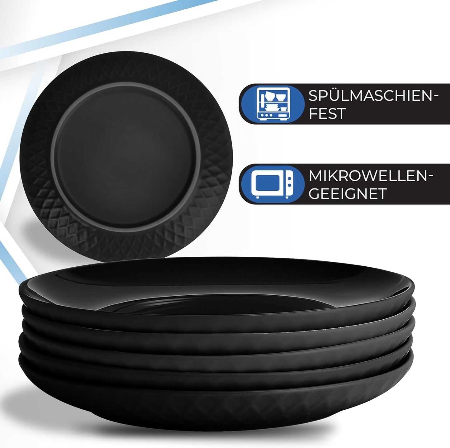 MIAMIO - Set de veselă/farfurii ceramice moderne, format din 6 piese, pentru 6 persoane - Colecția Palmanova (Negru, Farfurii mari (6x))