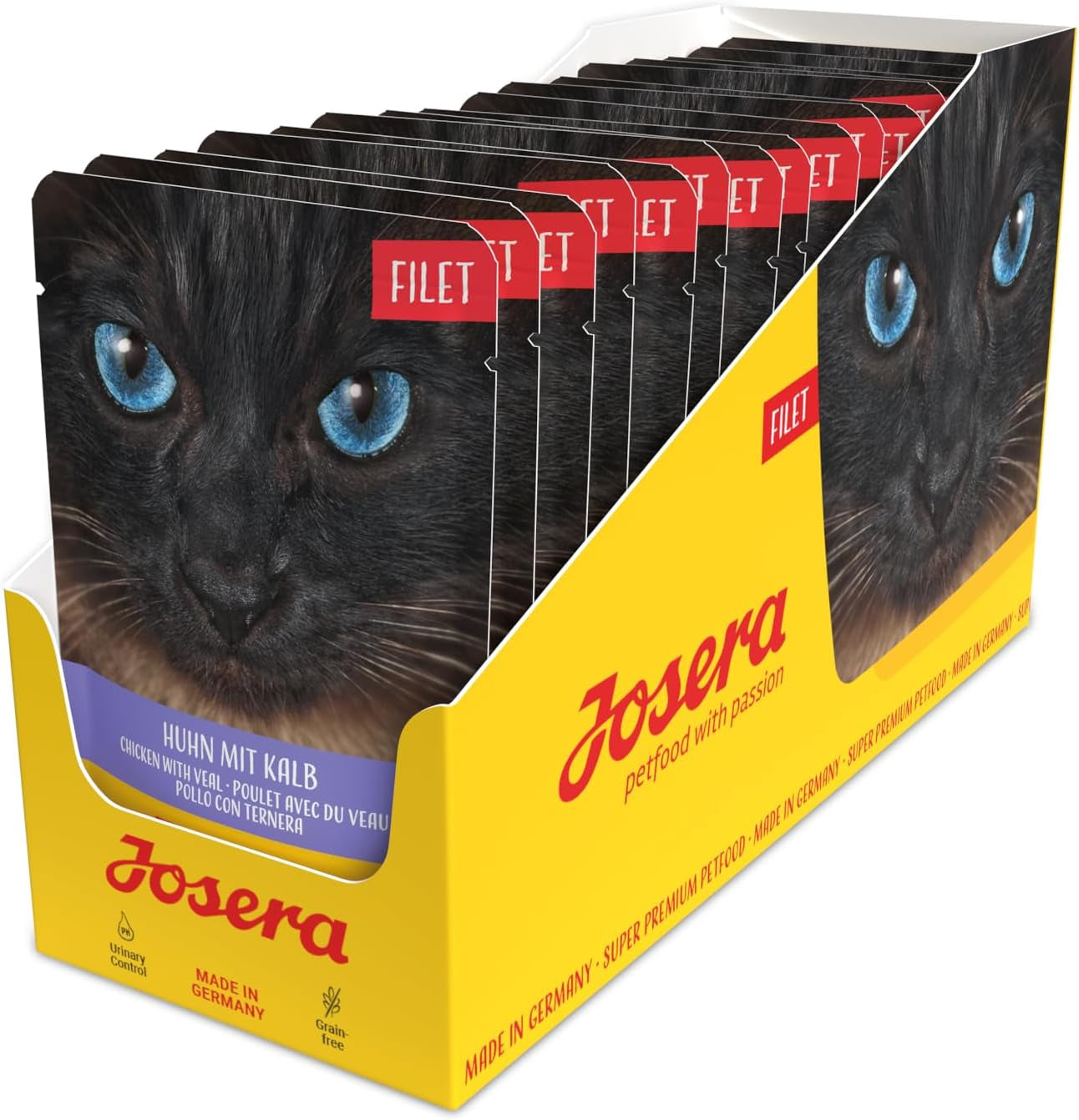 JOSERA File de pui și vițel (16 x 70 g) | Adult | Hrană umedă premium pentru pisici adulte | Pui și vițel cu 40% file de pui | Fără cereale | Hrană umedă pentru pisici într-o pungă de prospețime | Pachet de 16
