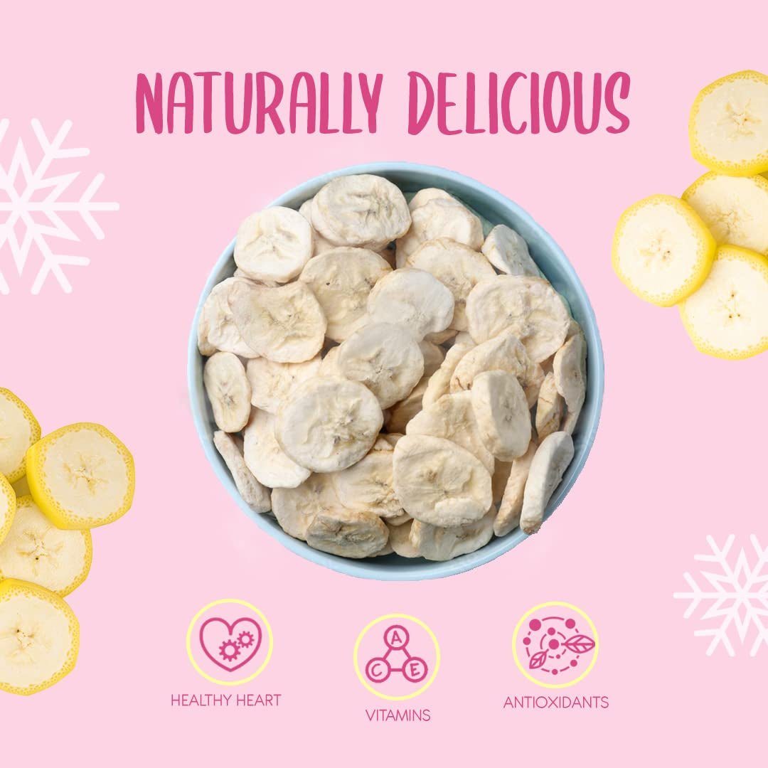 Felii de banane liofilizate 100g - chipsuri de banane liofilizate - fructe uscate liofilizate - felii de banane uscate pentru decorare, gustări, smoothie-uri și deserturi Produse deshidratate Naty Shop