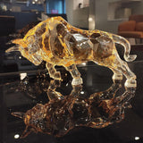 FengShui Wall Street Bull Statue Acrylic Bull Figurine Sculptura Home Office Desk Decorative Ornament 21.6 cm L (Amber) Statuete si sculpturi Naty Shop