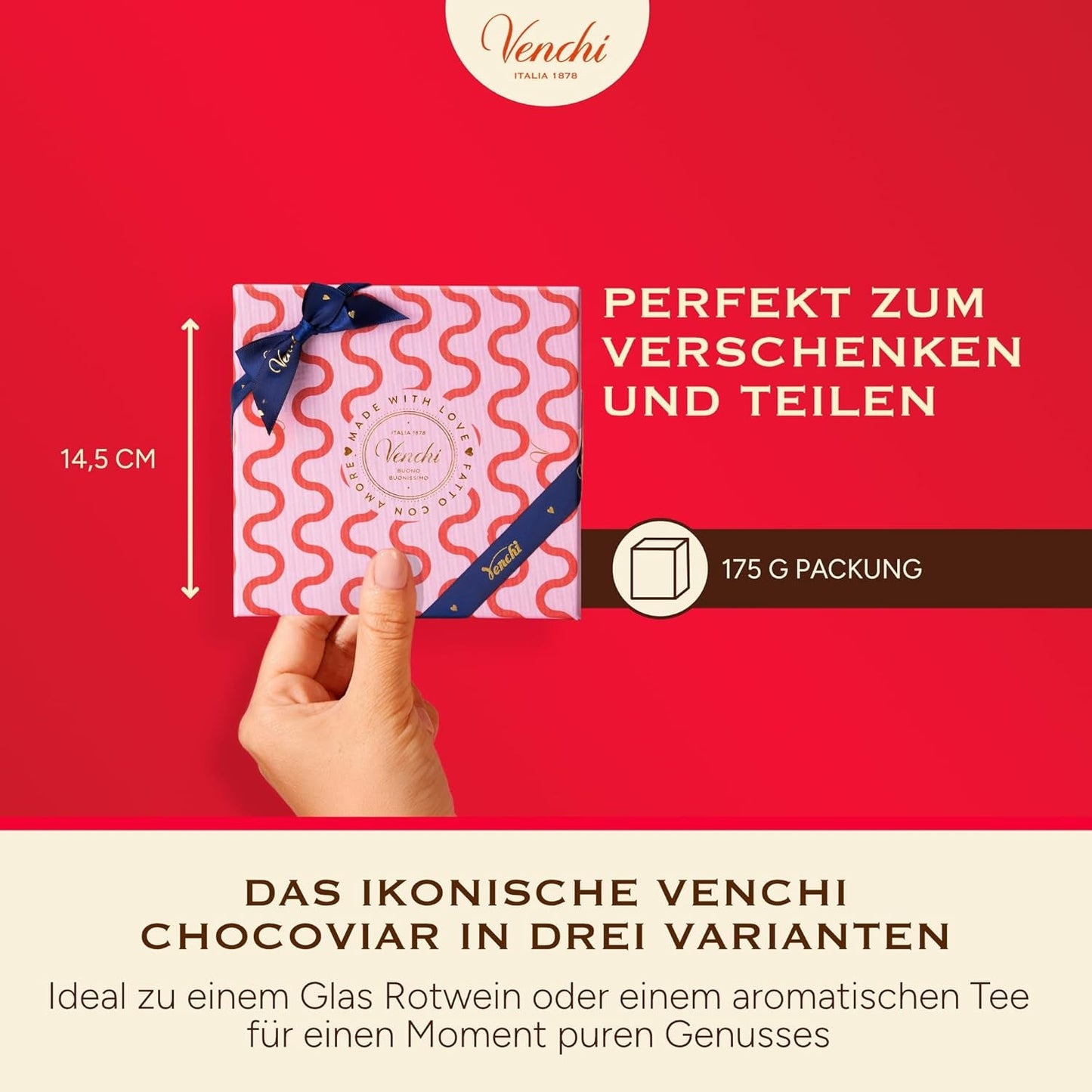 Venchi - Cutie cu 9 bomboane de ciocolată asortate, 175g, fără gluten, fără coloranți sau conservanți artificiali, idee de cadou de Ziua Îndrăgostiților