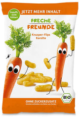 Chipsuri de fructe organice „100% căpșuni”, chipsuri de fructe cu căpșuni liofilizate (12 x 12 g) și noi flip-uri crocante organice cu porumb și morcov, gustare organică, de la 1 an, (9 x 30 g) 270 g