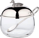Borcan de dulceață de rață EDZARD (Ø 10 cm) din argint și sticlă - Cutie și lingură - Bol, recipient pentru zahăr, brânză - Borcan de dulceață cu capac, depozitare cu capac, cutie cu încuietoare cadou