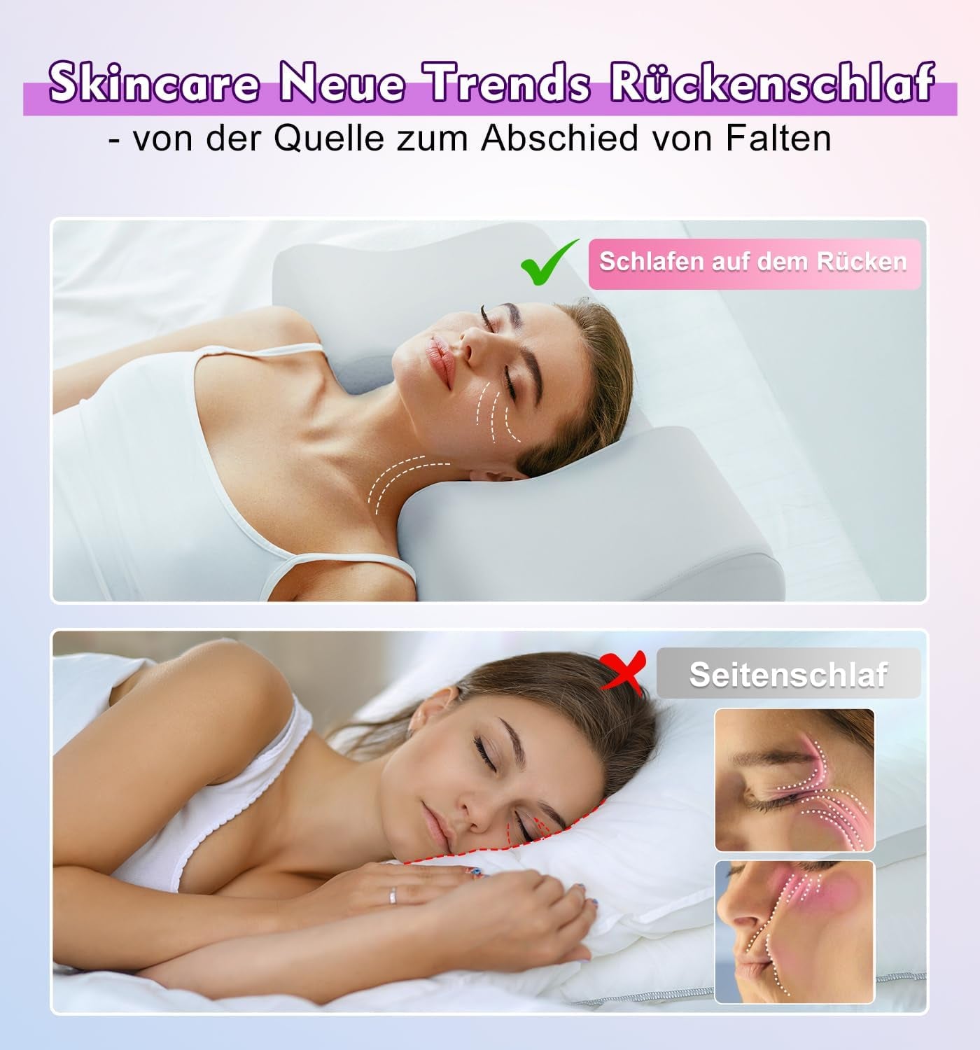 Pernă anti-rid Hydomi, 2-In-1, pernă de frumusețe anti-îmbătrânire, pernă ortopedică de sprijin pentru gât, pernă din spumă de memorie pentru dureri de gât și umăr, pentru a menține capul drept Perne ortopedice cervicale Naty Shop